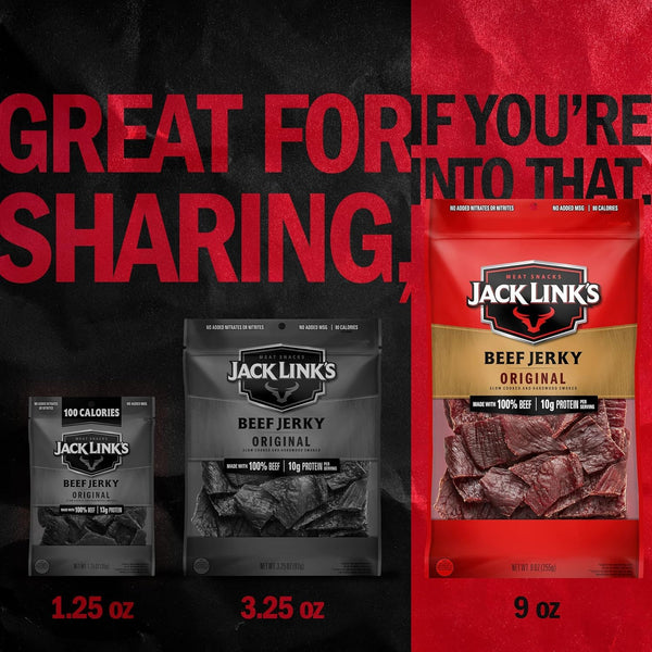 Jack Link's Original Beef Jerky Multipack, 2 Large 9 oz Bags, 10g Protein per Serving, Made with 100% Real Beef