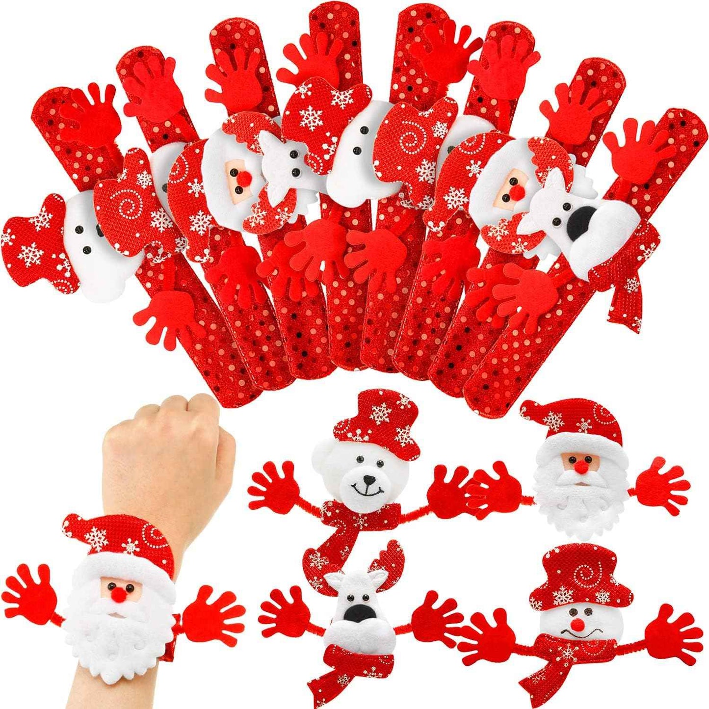 Blulu 20 Pieces Christmas Slap Bracelets Christmas Snap Bracelet Party Favors Xmas Slap Bands Include Santa Claus Snowman Reindeer Bear Xmas Decorations for Girls and Boys