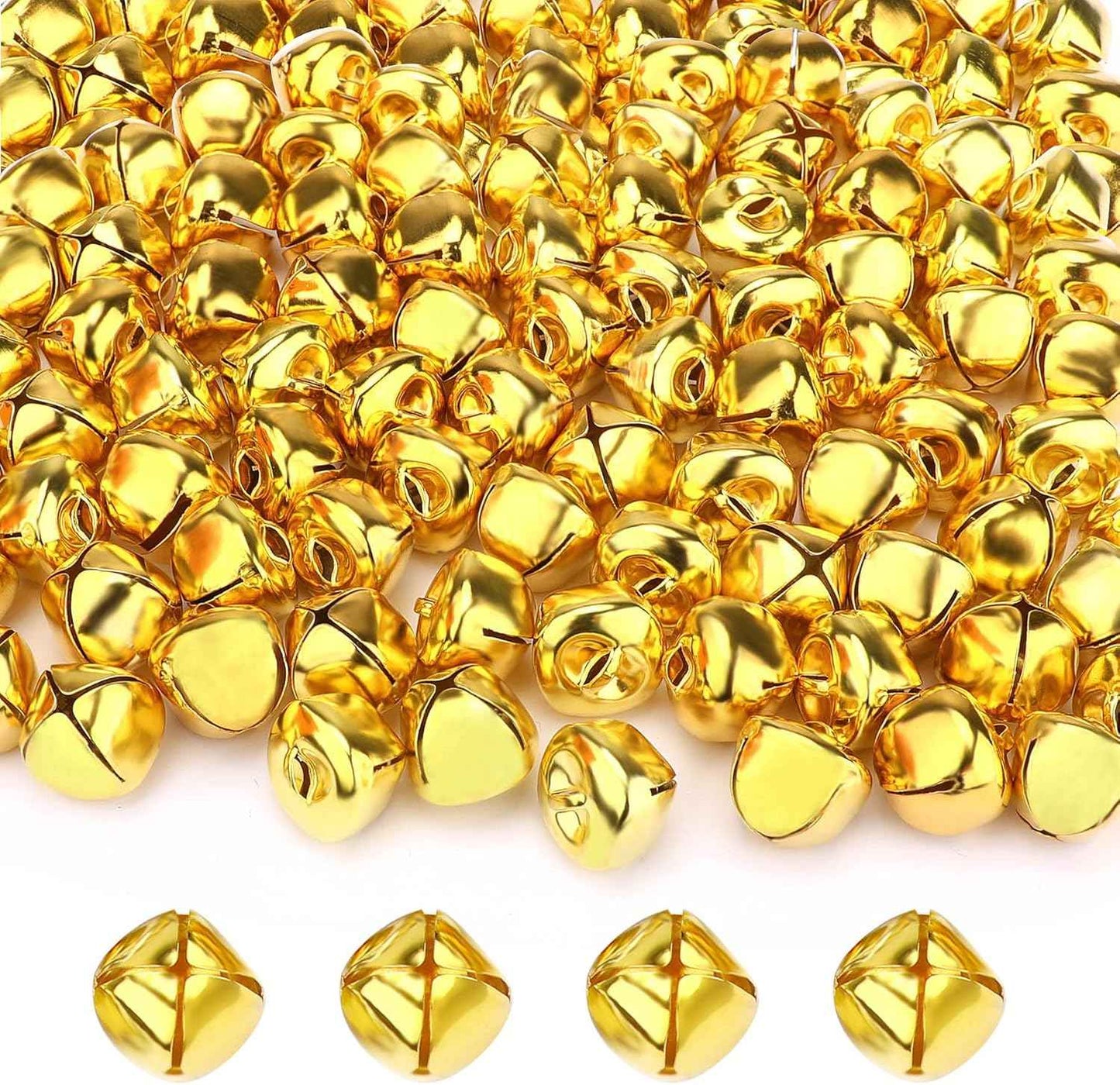 Augshy 100 Pieces Jingle Bells 4/5Inch Craft Bell Bulk for Christmas Home and Pet Decorations Xmas Decor Party Favors Supplies (Gold and Silver)