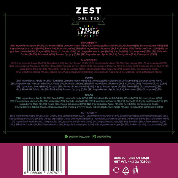 Fruit Snacks by Zest Delites, Vegan Apple-Based Strips, 50 Pieces, 0.88 oz Each