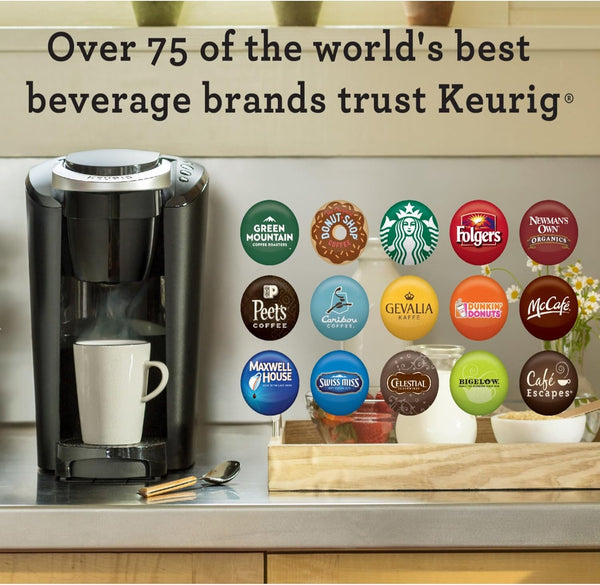 Compact single-serve K-Cup pod coffee maker with 3 brew sizes and smart start feature