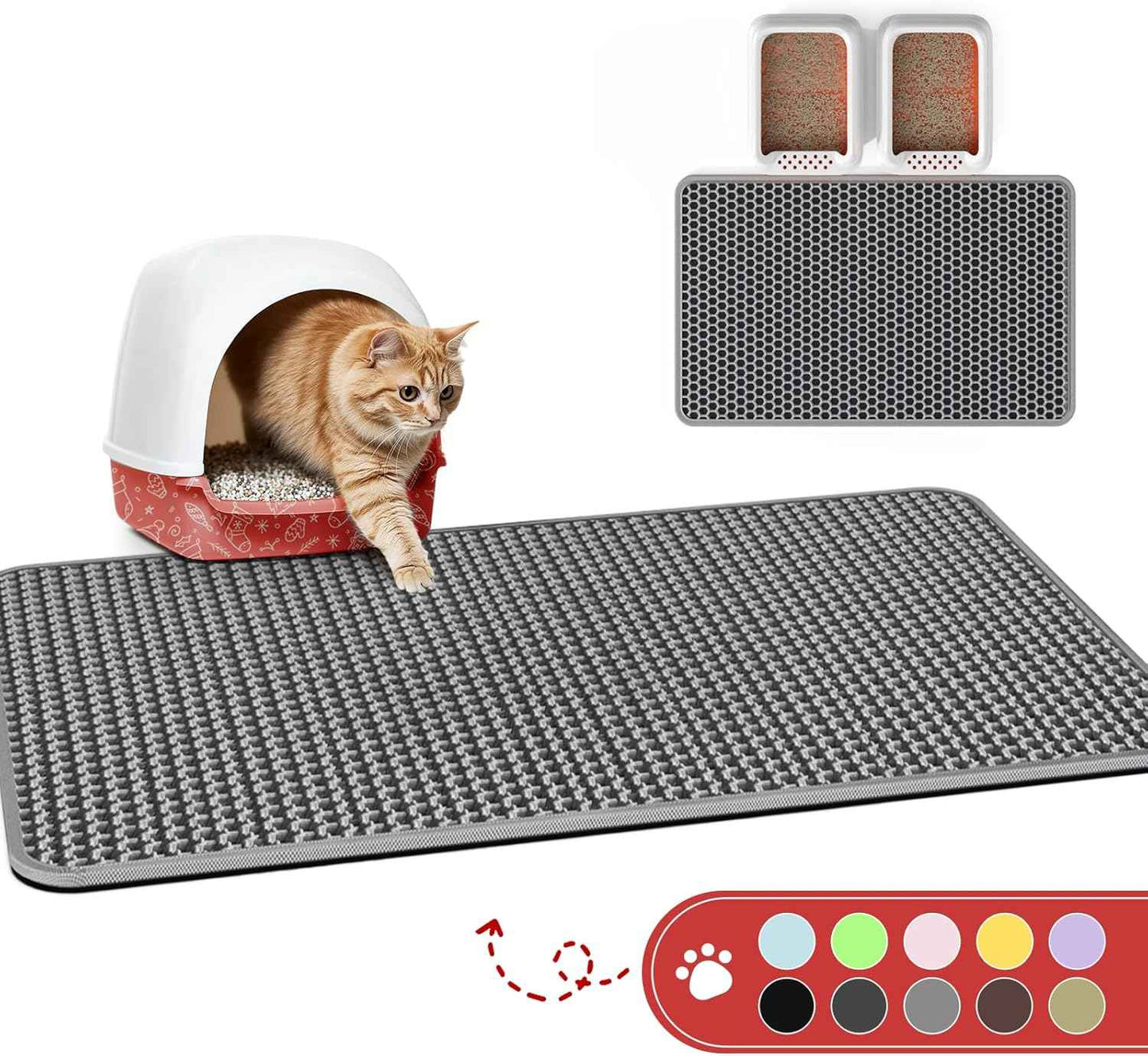 Cat Litter Mat - 23.2'' x 14.6'' Small Litter Trapping Mat, Easy to Clean Litter Box Mat, Waterproof, Urine-Proof, Non-Slip Kitty Litter Mats for Floor, Grey
