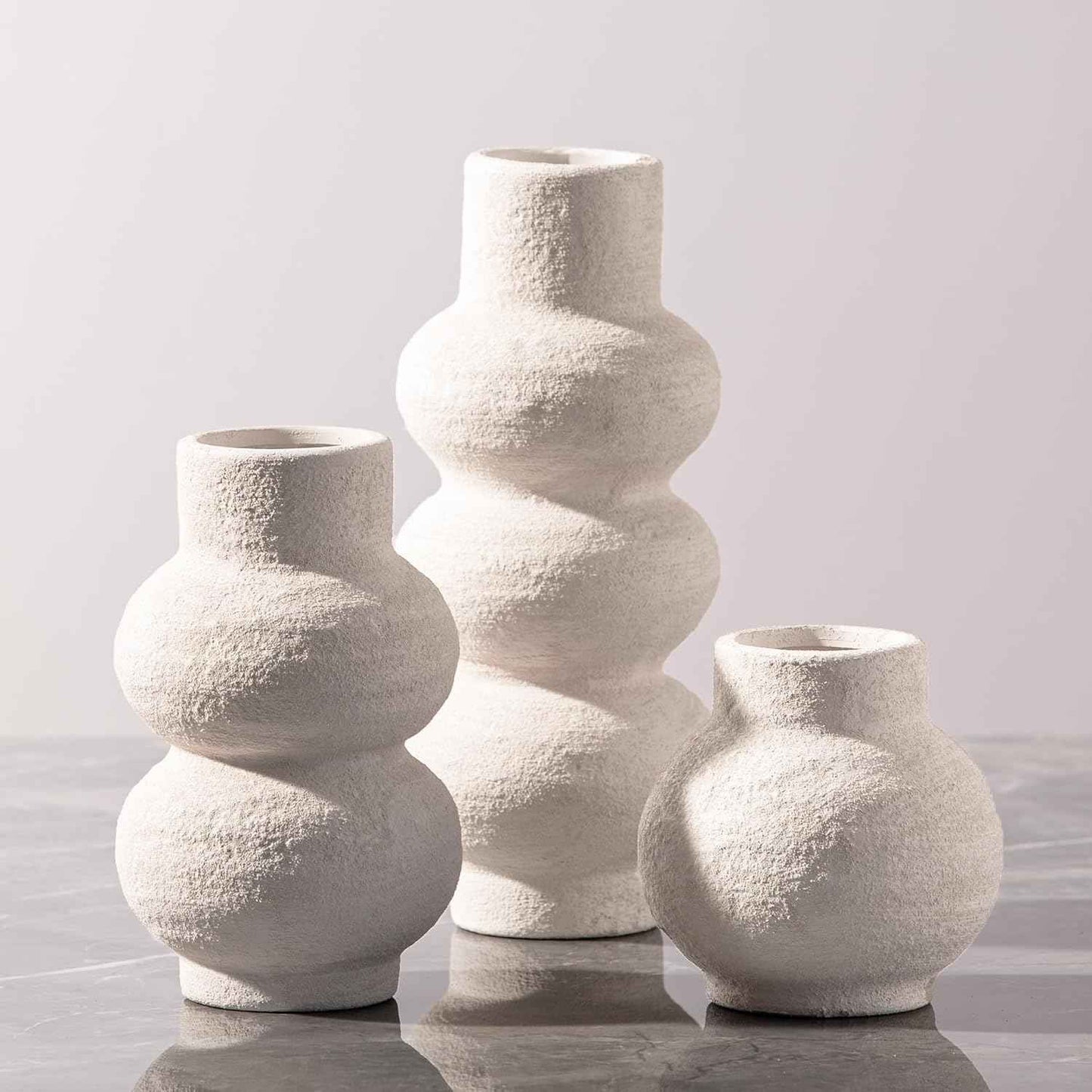 Ceramic Vase Home Table Decor - White Flower Vase Set of 3 Living Room Kitchen Decorations Farmhouse Modern Rustic Vases Decorative Centerpiece for Shelf Bedroom Office Bathroom Dining Coffee Desk