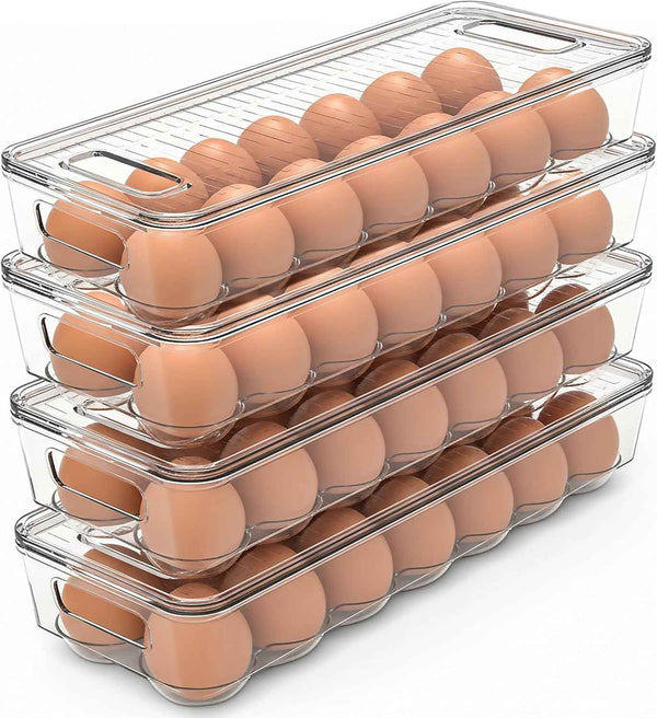 Utopia Home Egg Container With Lid and Handle for Refrigerator Organization- Pack of 2 - Clear Stackable Egg Holder for Kitchen or Pantry Organizers and Storage