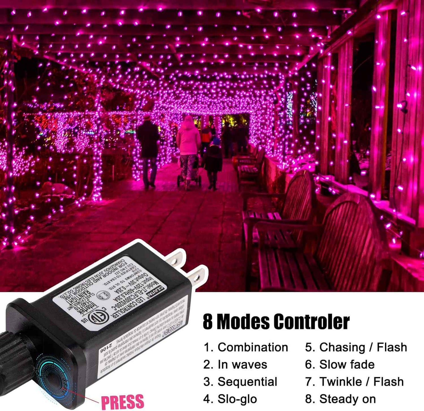 Minetom Pink Mini Christmas Lights - 39 Feet 100 LED Fairy String Lights with 8 Lighting Modes Waterproof Connectable for Indoor Outdoor Xmas Tree Garland Wreath Holiday Valentine's Day Decoration