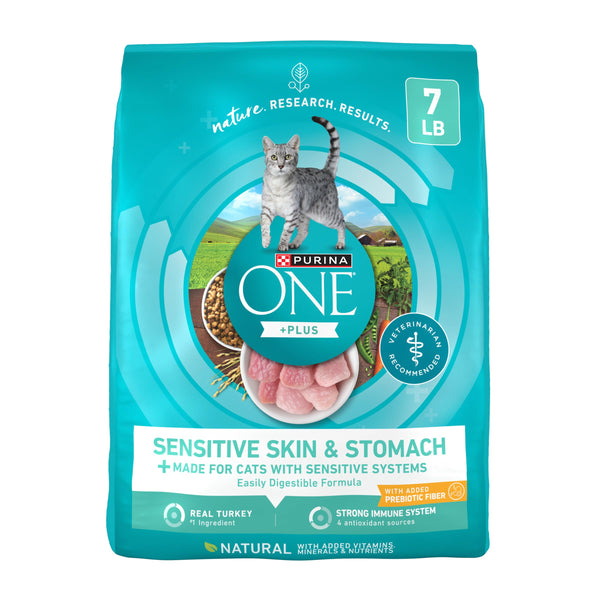 purina one sensitive stomach and skin natural turkey dry cat food 7 lb bag
