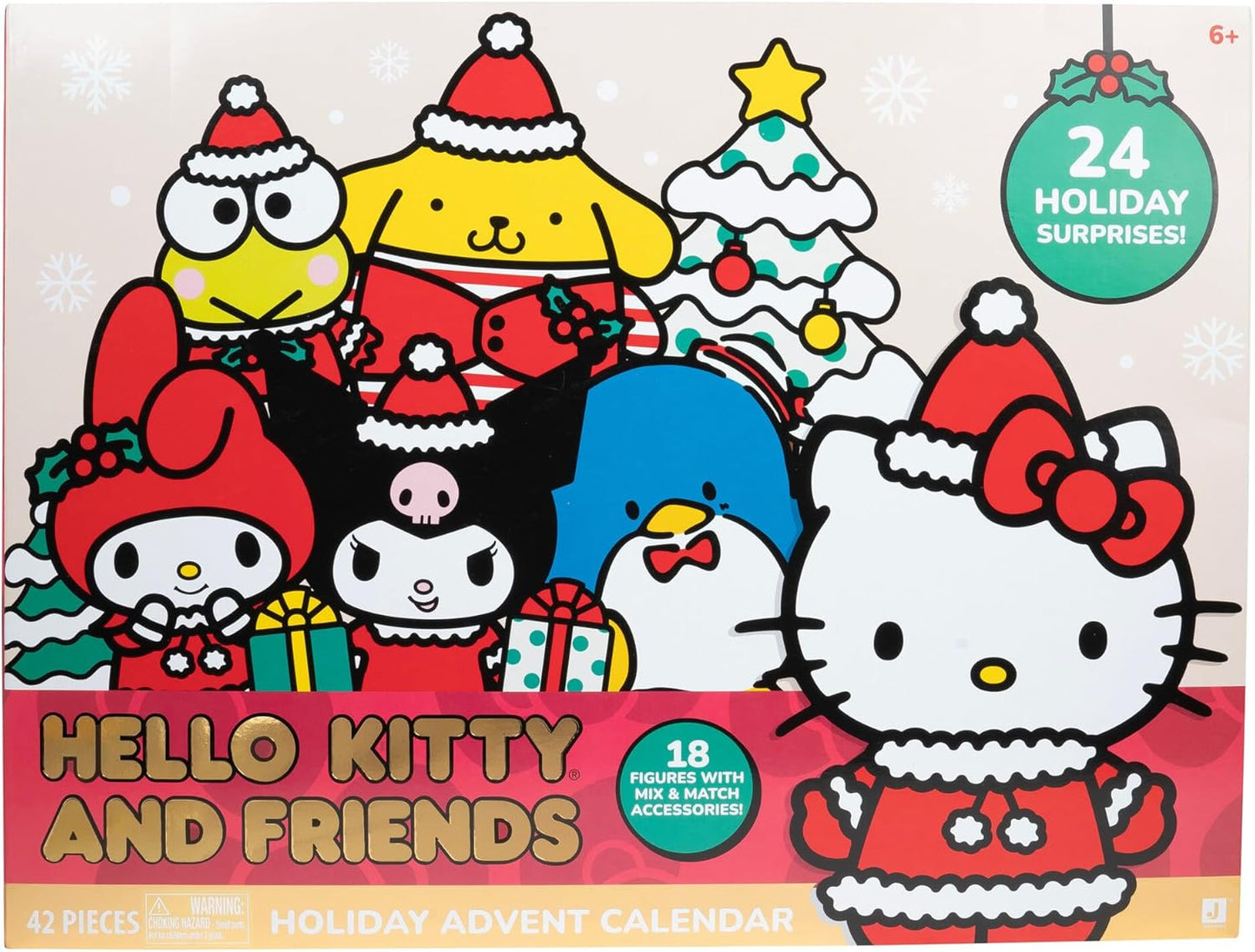 Jazwares Hello Kitty and Friends Holiday Advent Calendar - 24 Exclusive Items - Seasonal Toys for Kids - Officially Licensed Sanrio Product from Ages 6+