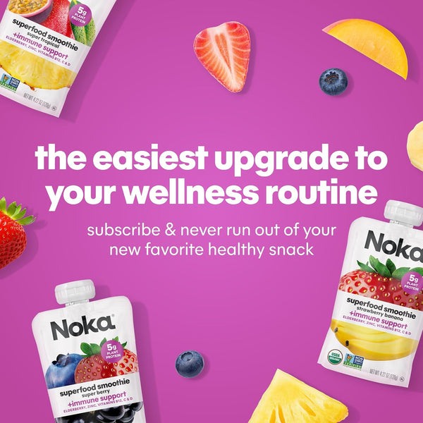 Noka Superfood Fruit Smoothie Pouches with Immune Support, Super Berry, Healthy Snacks with Vitamin C, Plant Protein, Flax Seed, Gluten Free, Squeeze Pouch, 4.22 oz (Pack of 12)
