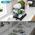 2-Tier Stainless Steel Dish Rack with Utensil Holder and Drainboard