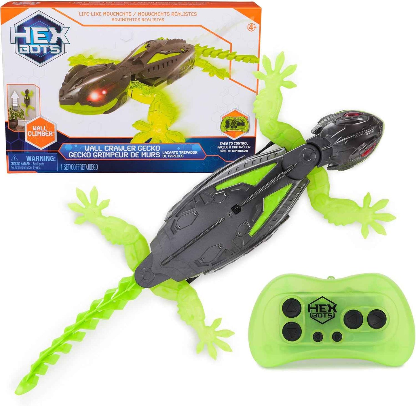 HEX BOTS Glow-in-The-Dark Gecko with Official Wall Climber Technology, Rechargeable Remote Control Robot Kids Toys, Prank Toys for Boys & Girls Ages 4 & Up