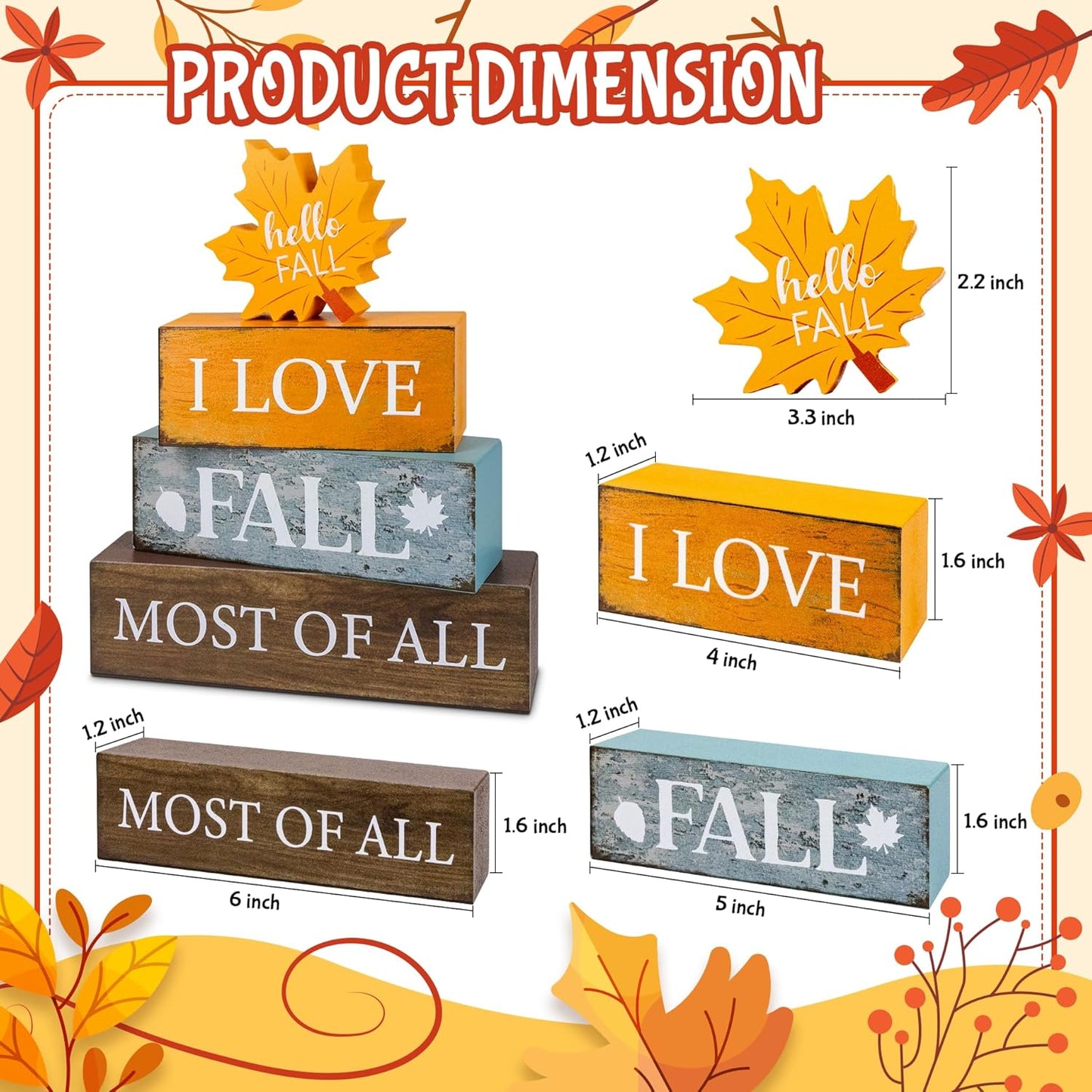 4 Pcs Fall Decor Wooden Tiered Tray Decor, Maple Leaf Fall Decorations Gifts for Home, Thanksgiving Table Centerpiece for Autumn Harvest Party Kitchen