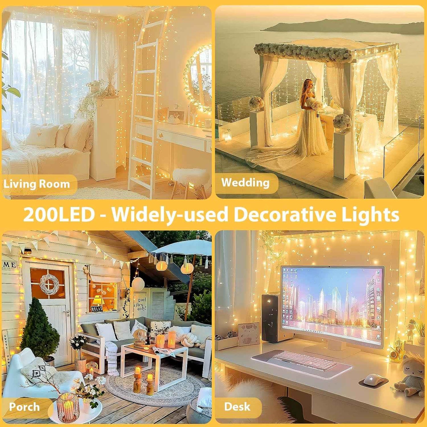 Connectable 200 LED Christmas String Lights, 66FT Warm White Indoor/Outdoor Waterproof Fairy Lights with Timer, 13 Lighting Modes, Clear Wire Plug-In Décor