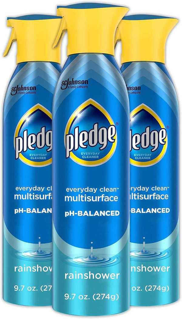 Pledge pH-Balanced Multisurface Spray, 9.7oz (Pack of 3), Everyday Cleaner for Hard Surfaces, Rainshower Scent