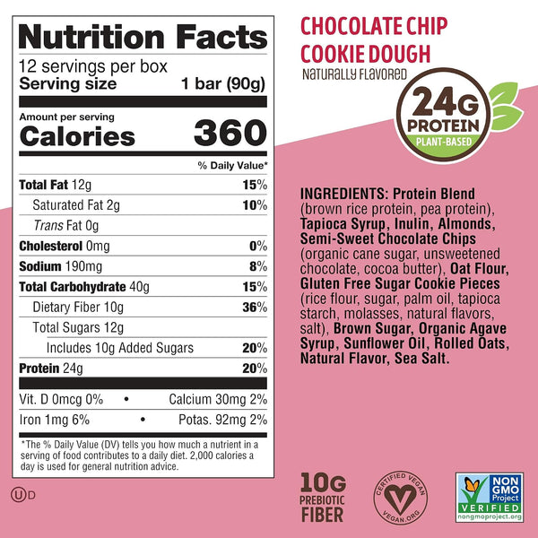 Lenny & Larry's Cookie-fied BIG BAR - Chocolate Chip Cookie Dough Vegan Protein Bars