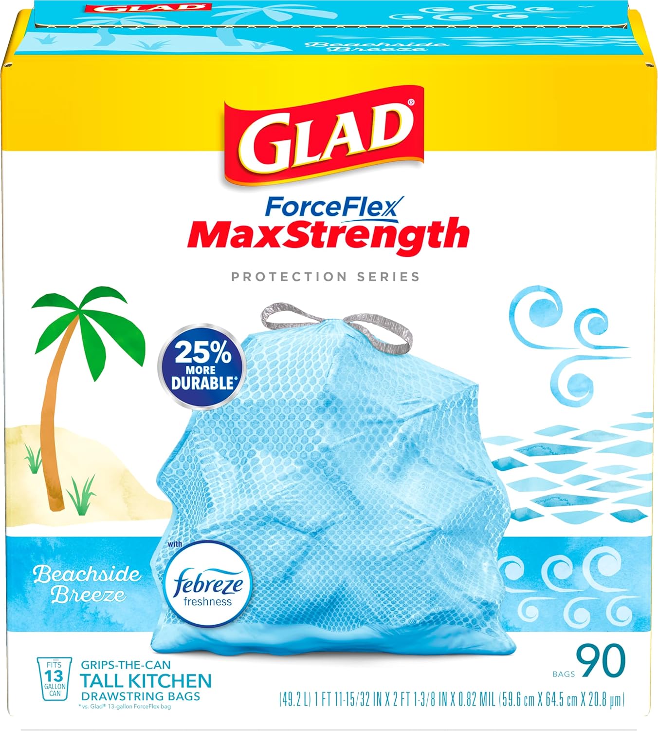 Glad Tall Kitchen Trash Bags 13 Gallon, MaxStrength Cherry Blossom Garbage Bags, Drawstring, 90 Count