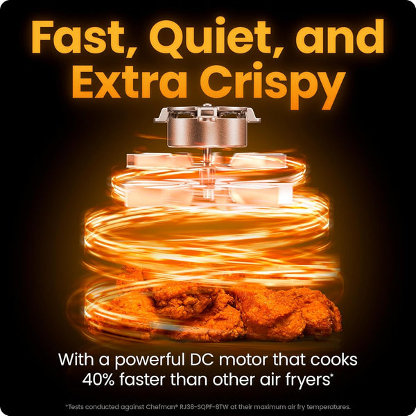 Chefman Air Fryer TurboFry 7-Qt, 6-in-1 High-Powered 450°F Cooking for Crispier Results, Compact Space-Saving Design, Air Fry, Bake, Broil, Reheat, Dehydrate, Defrost, Fast & Even Cooking – Black