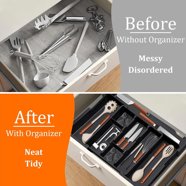 Large Utensil Drawer Organizer Expandable Silverware Organizer for Kitchen Drawer Adjustable Cooking Utensil Holder