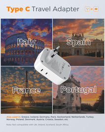 2 Pack European Travel Plug Adapter, TESSAN Europe Power Converter 4 Outlets 3 USB(1 USB C PD 20W), Type C International Adaptor to Italy Spain France Portugal Iceland Germany, EU Travel Essentials