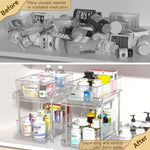 2-Tier Bathroom Organizer with Dividers and Pull-Out Cabinet
