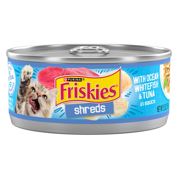 Purina Friskies Shreds with Ocean Whitefish and Tuna in Sauce Wet Cat Food - Pack of 24 - 5.5 oz cans