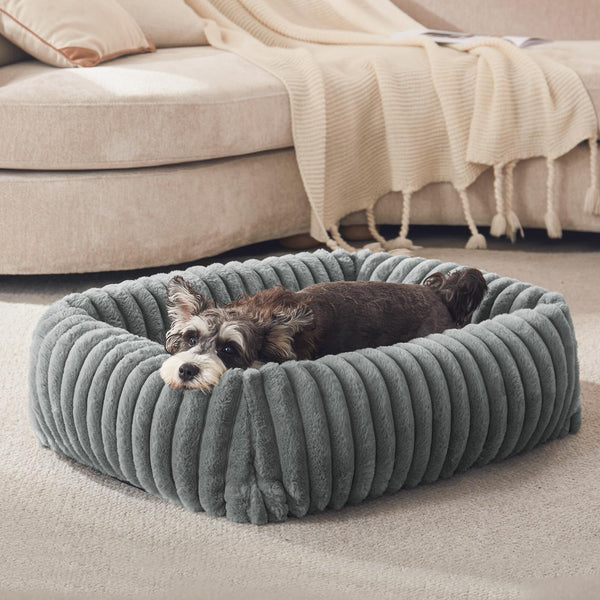 Furtime small dog bed with removable cover, orthopedic grey sleeping puppy bed with anti-slip bottom, 20x19x6 inches, S