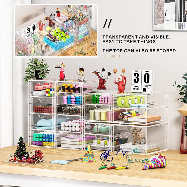Clear Acrylic Desk Organizer with 16 Drawers for Makeup, Jewelry, and Office Supplies