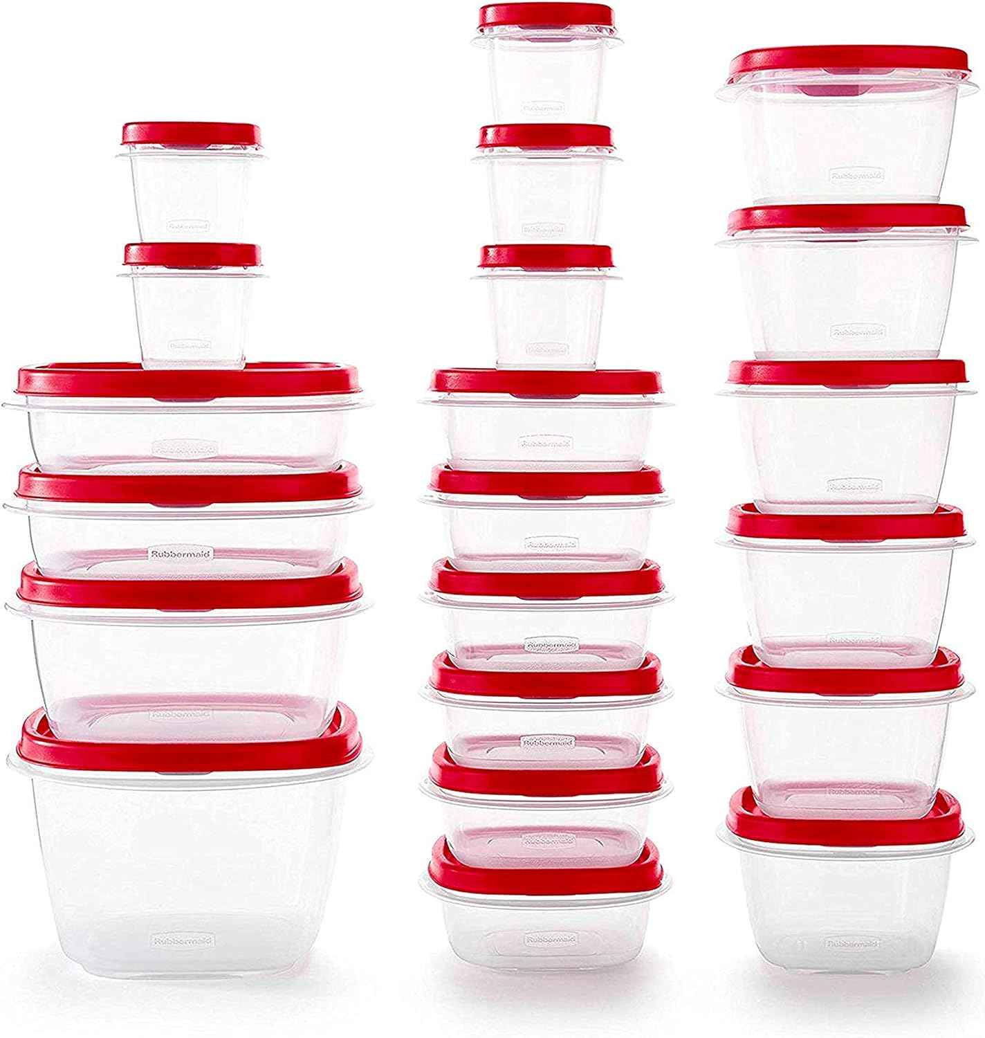 Rubbermaid 60-Piece Food Storage Containers with Lids, Microwave and Dishwasher Safe, Red Color, Ideal for Meal Prep and Pantry Storage