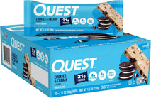 Quest Nutrition Cookies & Cream Protein Bars, 12 Count, 21g Protein, 1g Sugar, 4g Net Carb
