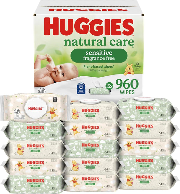 Huggies Natural Care Sensitive Baby Wipes, Unscented, Hypoallergenic, 6 Flip-Top Packs (288 Wipes Total)