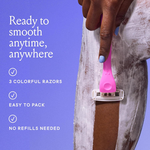 Billie 3-blade disposable razors for women - Malibu set, 3 razors, flexible head, aloe shave soap, matte rubber handle, travel ready