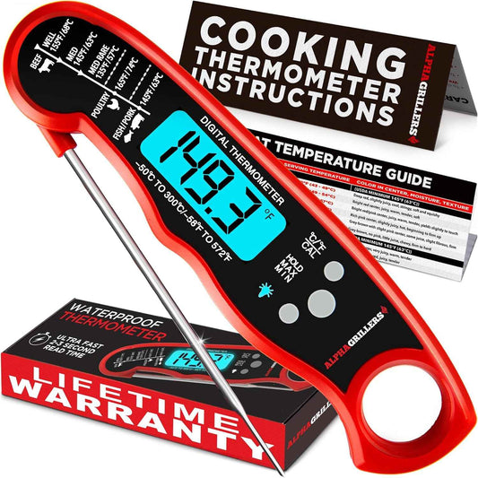Alpha Grillers Meat Thermometer Digital - Instant Read Food Thermometer for Cooking Grilling Air Fryer Griddle Probe Kitchen Gadgets Essentials BBQ Accessories Grill Gifts for Men Him Dad Birthday