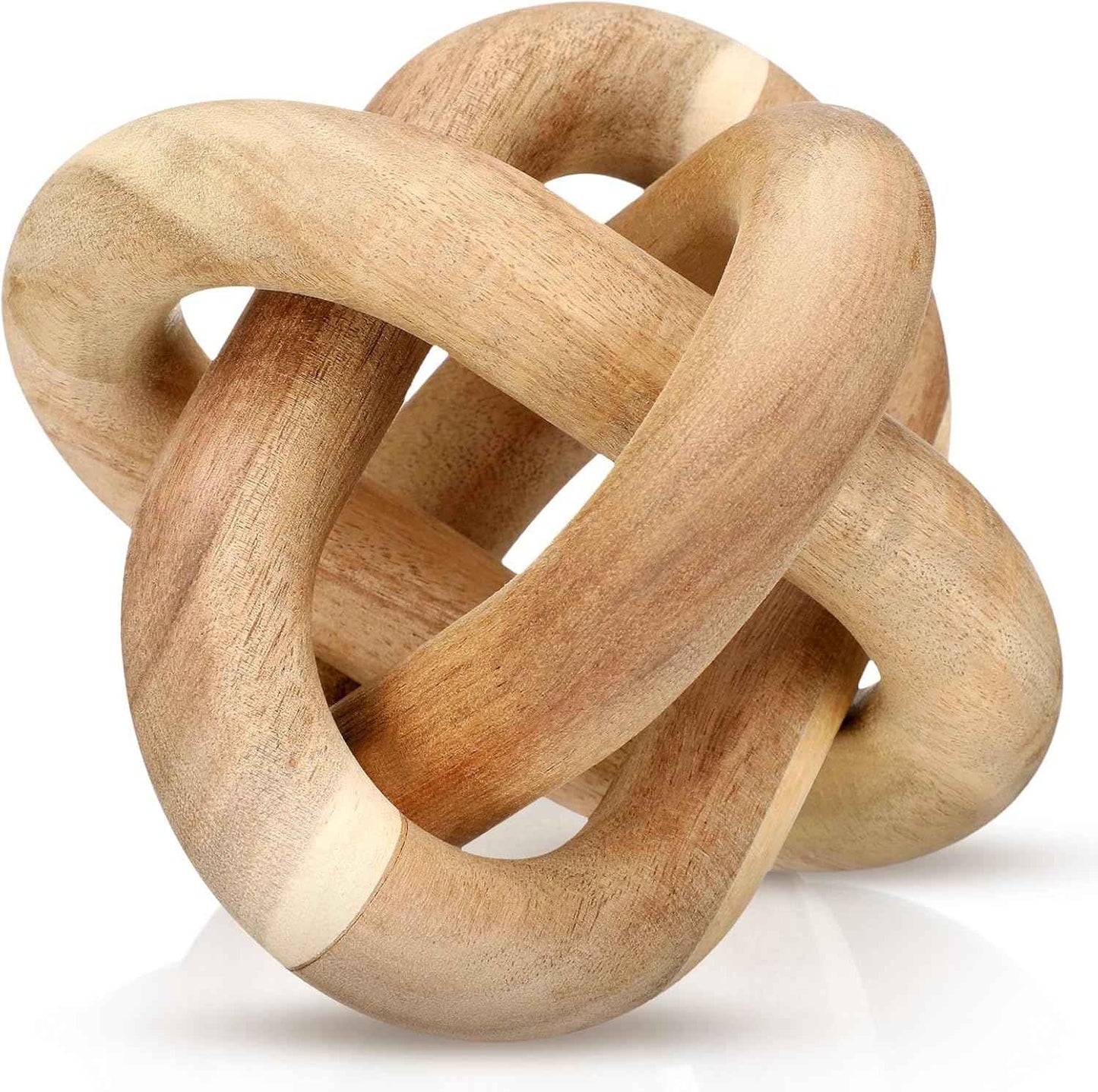 3 Link Wood Knot Decor - Hand Carved Coffee Table Decoration, Boho Chain Link Decor, Modern Shelf, Rustic Objects for Home Living Room Bedroom(White)