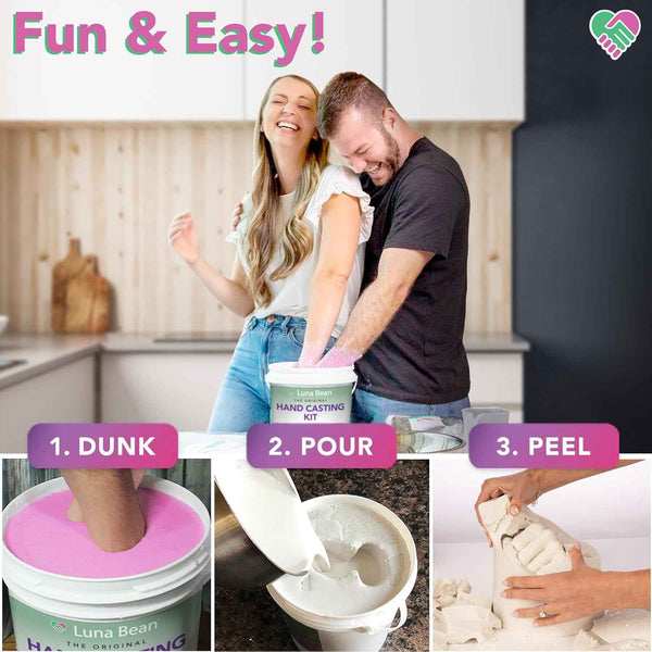 Luna Bean original hand mold kit for couples, valentine's day gifts, engagement gifts, wedding bridal, with premium molding formula, easy to use, 10-minute casting time