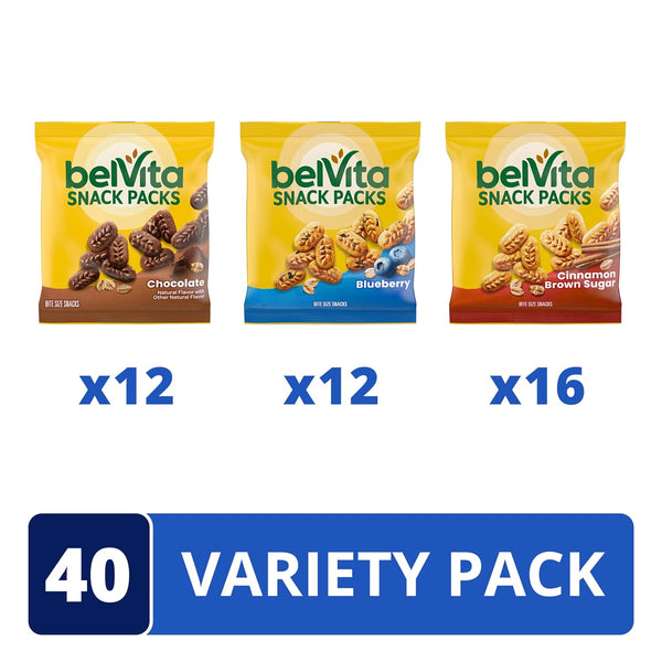 belVita Bites Breakfast Biscuits Variety Pack, 40 Snack Packs, 3 Flavors