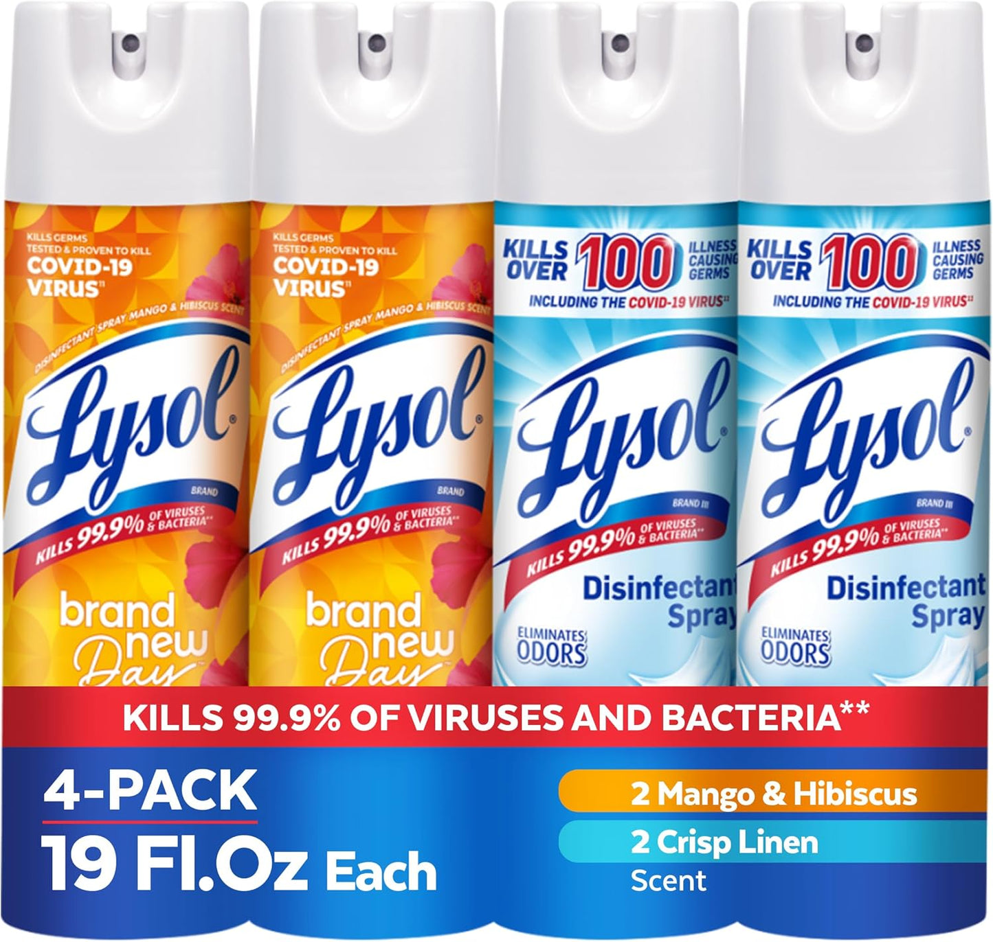 Lysol Disinfectant Spray, Household Essential Cleaning Supplies, Multi-Purpose Room Spray, Antibacterial Sanitizer Spray, Upholstery Deodorizer, Home and Bathroom, Crisp Linen,19 Fl Oz (Pack of 2)
