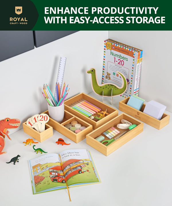 5-piece bamboo drawer organizer set for multi-use storage