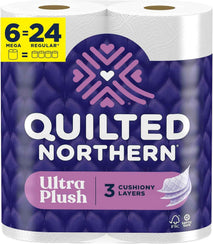 Quilted Northern Ultra Plush Toilet Paper, 6 Mega Rolls = 24 Regular Rolls, 3 Ply Soft Toilet Tissue | 3X Thicker*, Ultra Soft