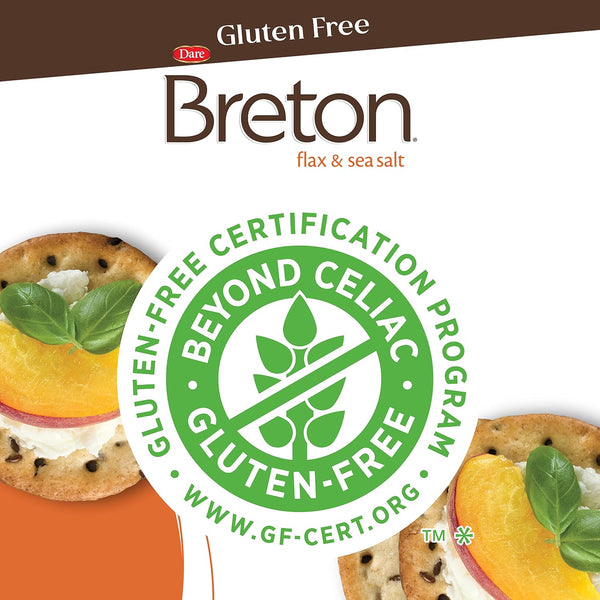 Breton Gluten Free Flax & Sea Salt Crackers (Pack of 3) - Non-GMO, Plant-Based, For Snacking, Dips, Cheese and Spreads, 3x4.76oz