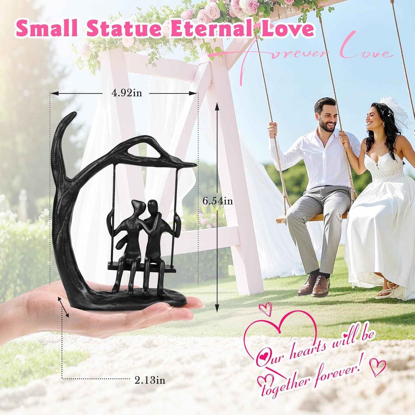 Anniversary Wedding Gifts for Couple/Her - Romantic Couple Statue in Love, Black Metal Figurine Sweet Loving Together Iron Sculpture Decor, Valentines Gifts for Wife Husband Birthday