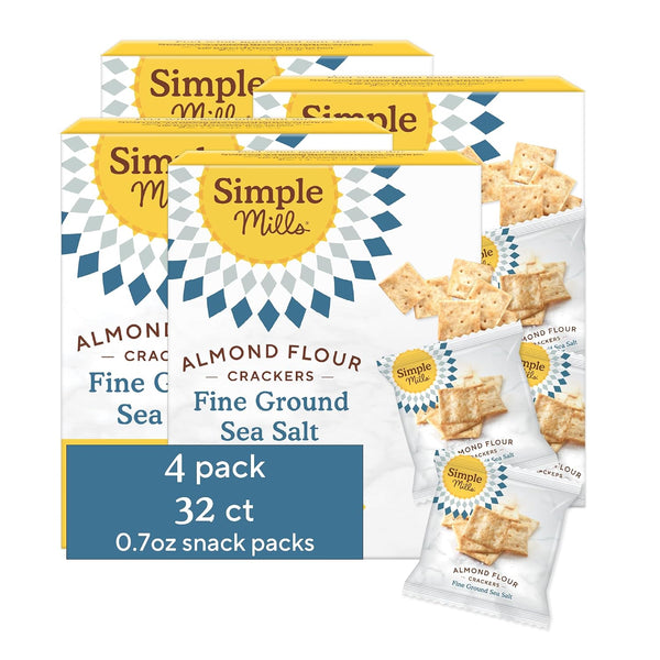 Simple Mills Almond Flour Crackers Snack Packs, Sea Salt, Gluten Free, Flax Seed, Sunflower Seeds, Corn Free, Good for Snacks, 6.5 oz, Pack of 2 (8 Bags per Box)