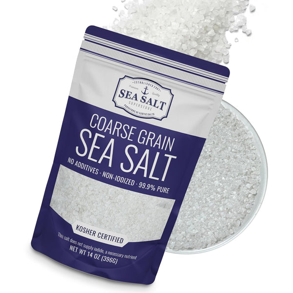 Sea Salt Superstore Coarse Grain Kosher Non-Iodized Baja Salt Refill for Grinder, 14 oz Bag
