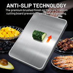 Double-sided cutting board made of titanium and ebony wood for kitchen use