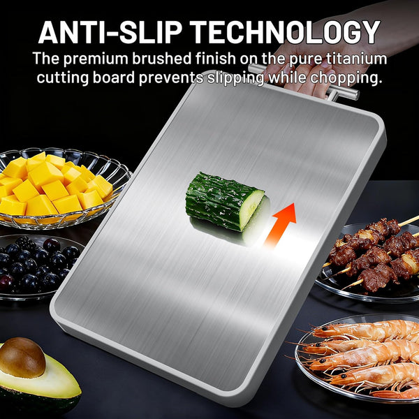 Double-sided cutting board made of titanium and ebony wood for kitchen use