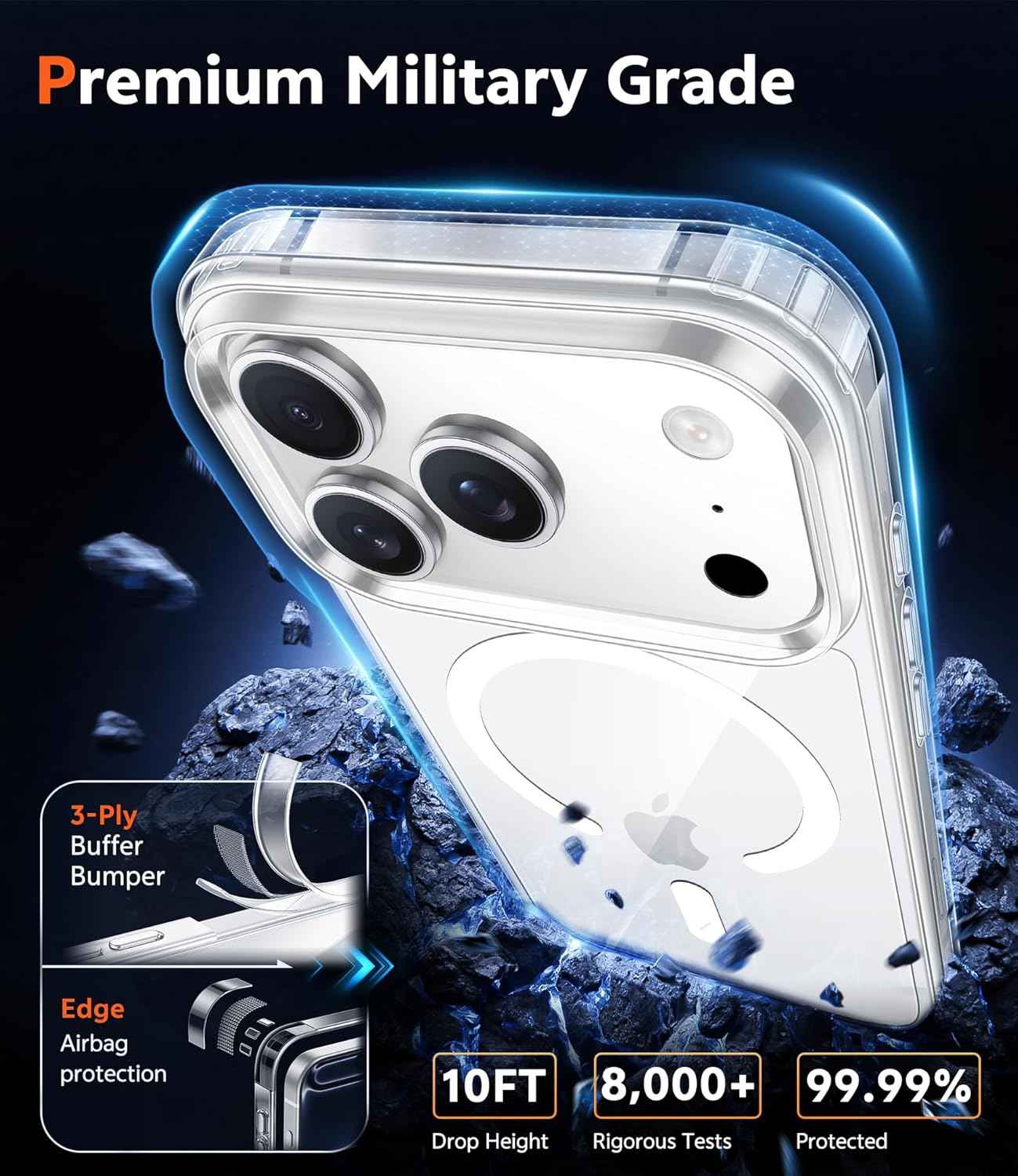 FNTCASE for iPhone 17 Pro Case, Compatible with Magsafe, Clear Transparent Magnetic Shockproof Protective Rugged Phone Cover with Screen Protector - 6.3 inch (A-Clear)