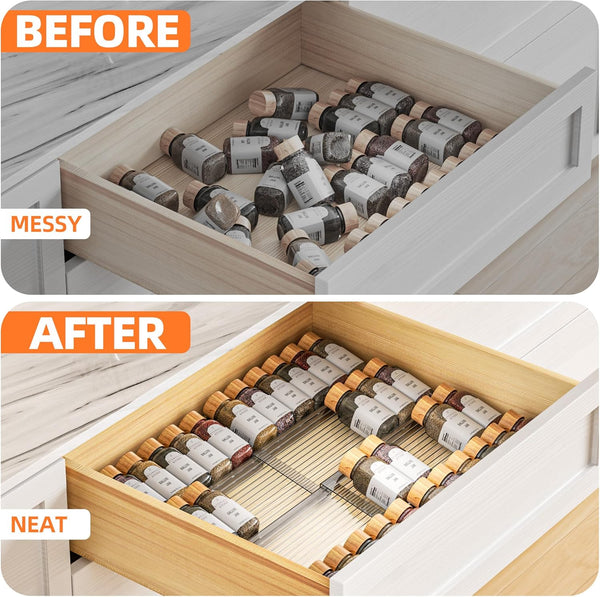 MUDEELA Clear Spice Drawer Organizer for Kitchen Storage