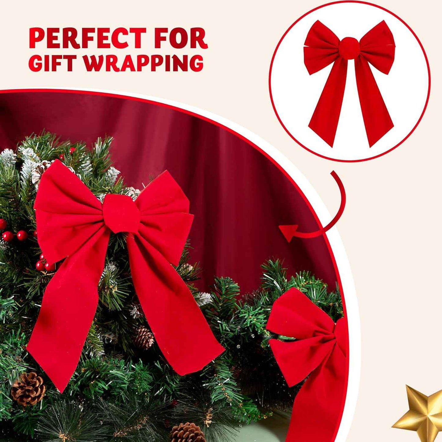 JOYIN 12 Pack Christmas Red Velvet Bows, 13" Long by 9" Wide Decorative Christmas Bows for Wreath Garland Tree Decor, Indoor Outdoor Holiday Decorations