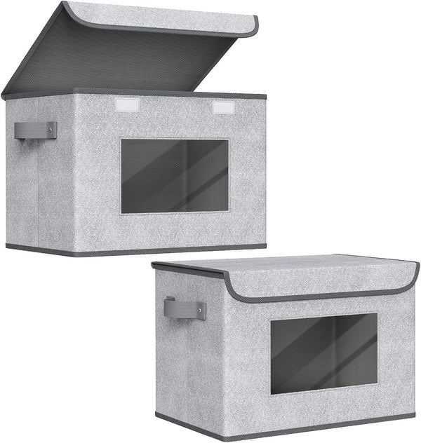 Large Collapsible Stackable Storage Bins with Lids for Home and Office