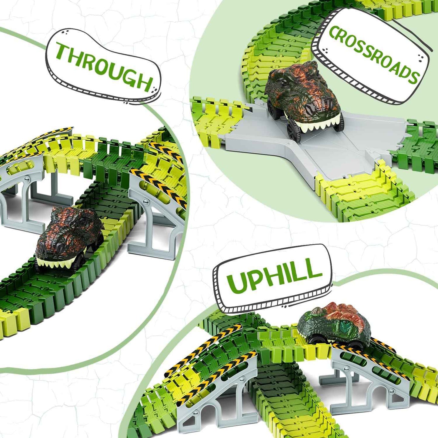 Dinosaur Toys,Create A Dinosaur World Road Race,Flexible Track Playset and 2 pcs Cool Dinosaur car for 3 4 5 6 Year & Up Old boy Girls Best Gift