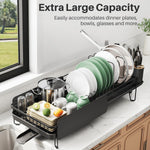 Large capacity stainless steel dish drying rack for kitchen counter