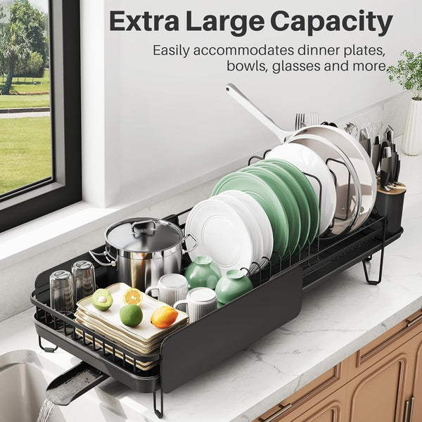Large capacity stainless steel dish drying rack for kitchen counter